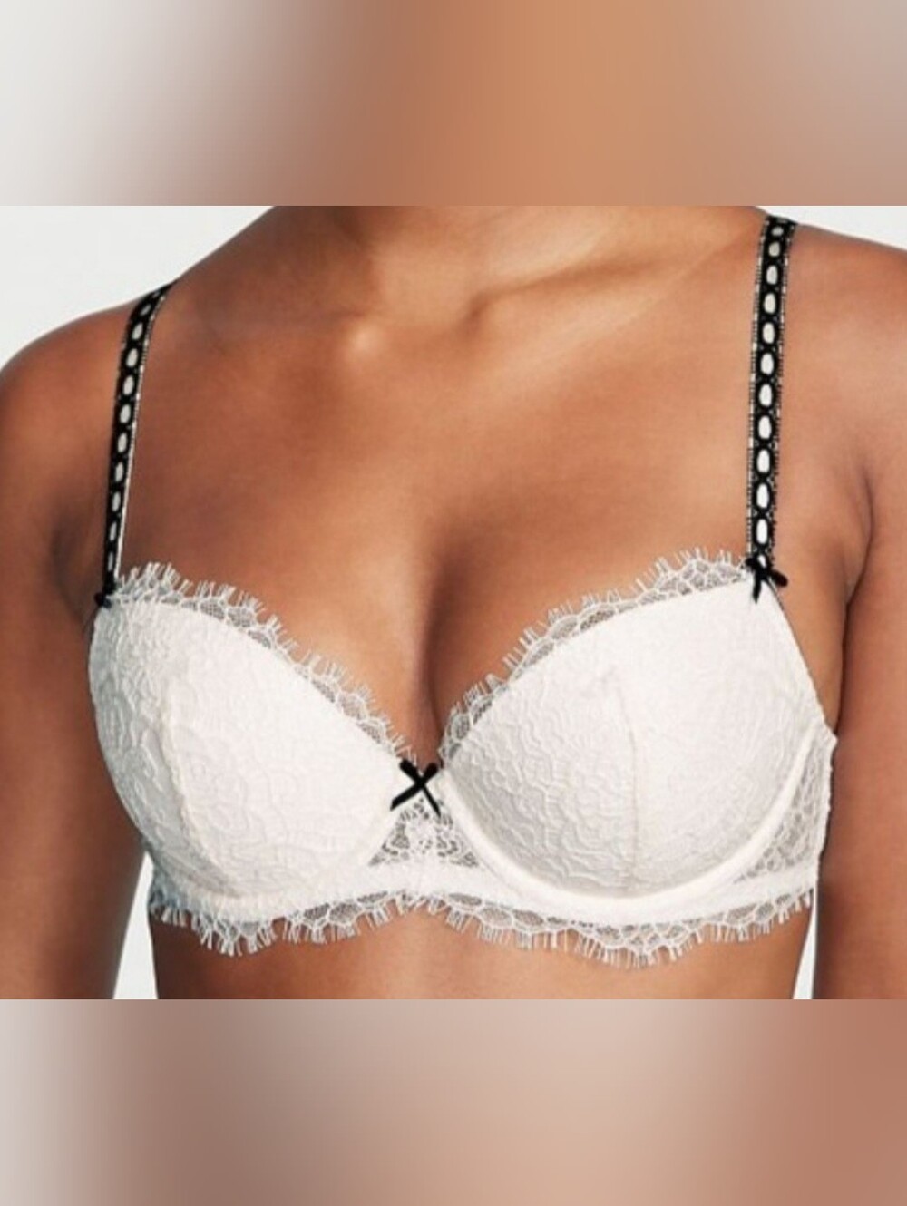 38D3 VS Lightly Lined Lace Black Ribbon Slot Demi Bra Coconut White